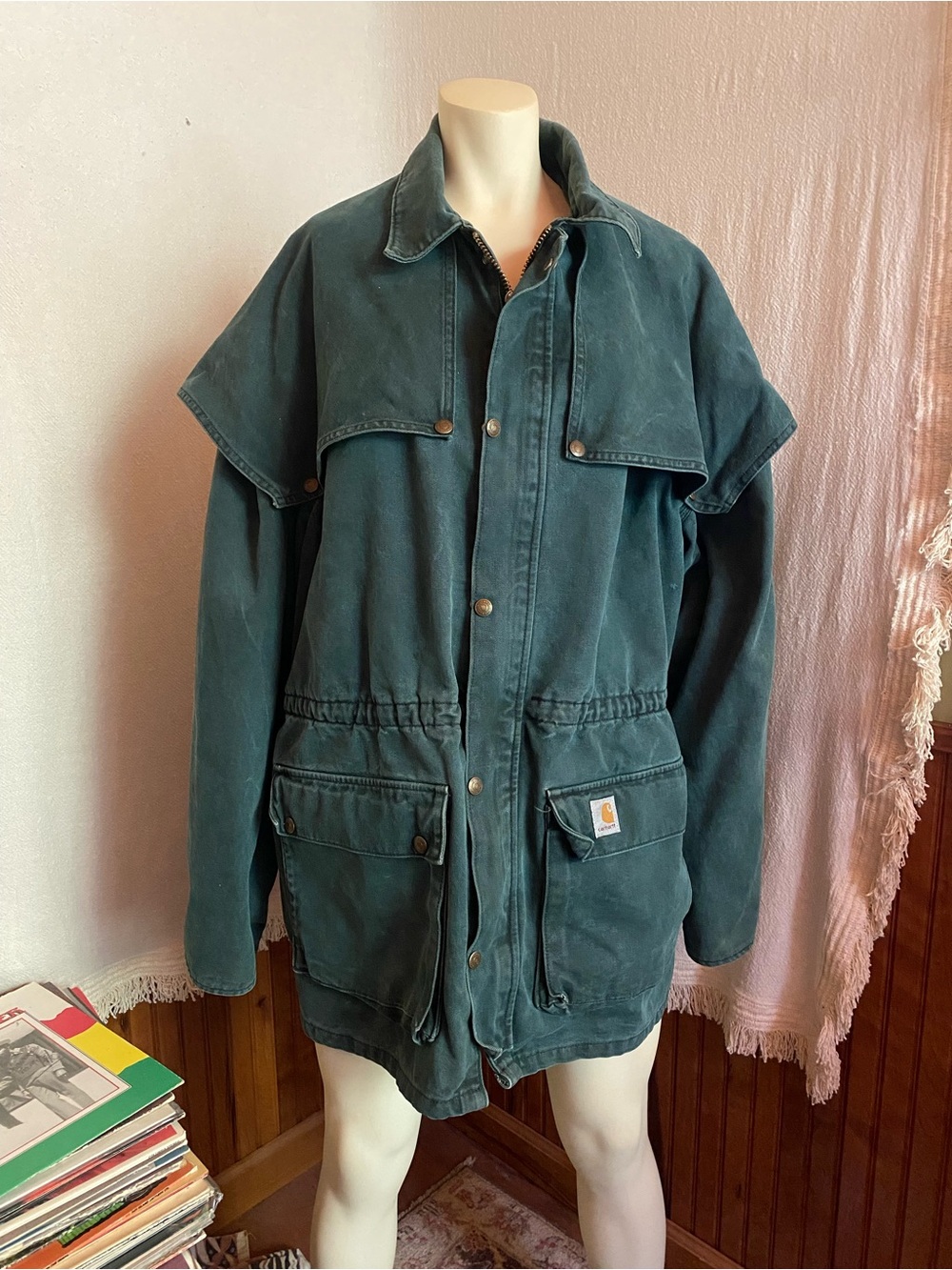 Carhartt Vintage Hunter Green Chore Duck Coat Blanket Canvas Field Jacket CW043